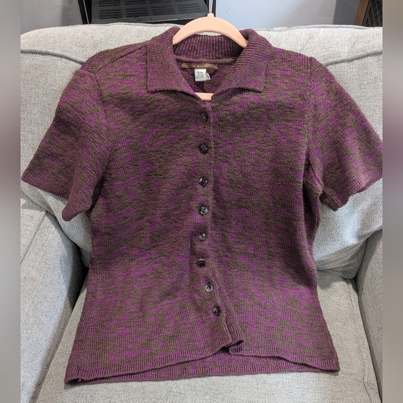 Peruvian Connection Purple Button Down Polo Sweater - Picture 2 of 5